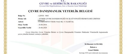 Aymer Çevre Danışmanlık Yeterlik Belgesi